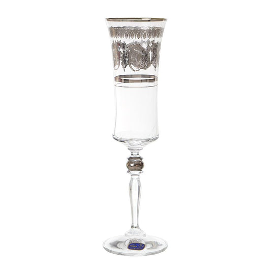 Bohemia Crystal - Flute & Goblet Glass Set 12 Pieces - Silver - 150ml & 220ml