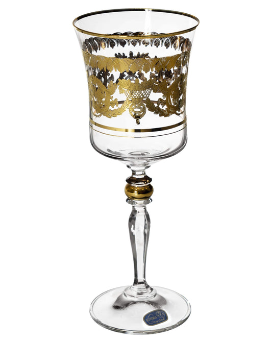 Bohemia Crystal - Flute & Goblet Glass Set Bundle 12 Pieces - Gold - 150ml & 250ml