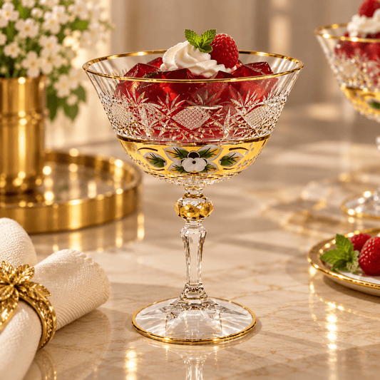 Bohemia Crystal - Jelly Glass Set 6 Pcs - 200 ml - Gold & Floral Design
