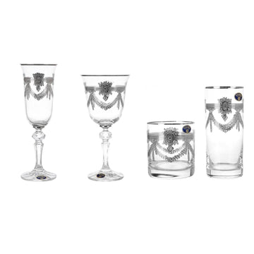 Bohemia Crystal - Glass Set 24 Pieces -Silver