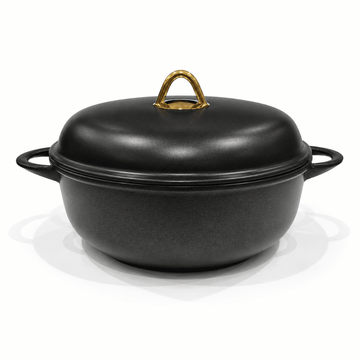 Anna Cavalli - Black Casserole with Black Pyrex Lid - 28cm -  Die Cast Aluminum