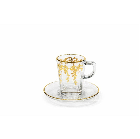 Pasabahce - Squared Glass Coffee Set 6 Pieces - Gold - 100ml