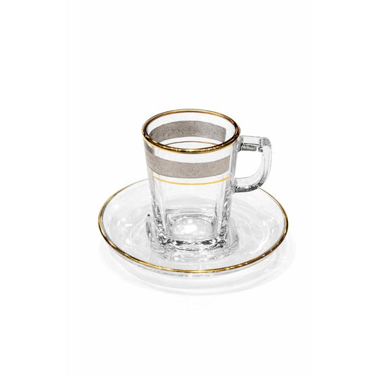 Pashbahce - Squared Glass Coffee Set 6 Pcs - Gold & Silver - 100ml