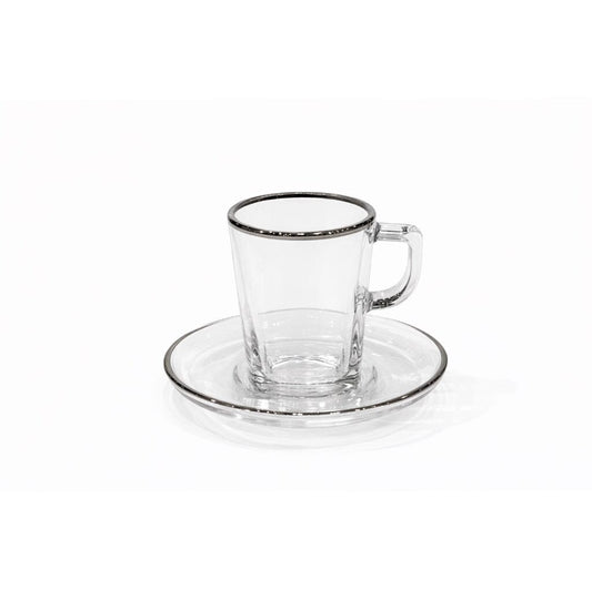 Pasabahce - Squared Glass Coffee Set 6 Pieces - Silver - 100ml