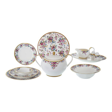 Falkenporzellan - Dinner Set 59 Pieces - Bone China - Flowers & Gold