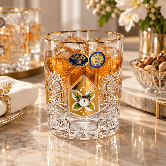 Bohemia Crystal - Tumbler Glass Set 6 Pcs - 230 ml - Gold & Floral Design