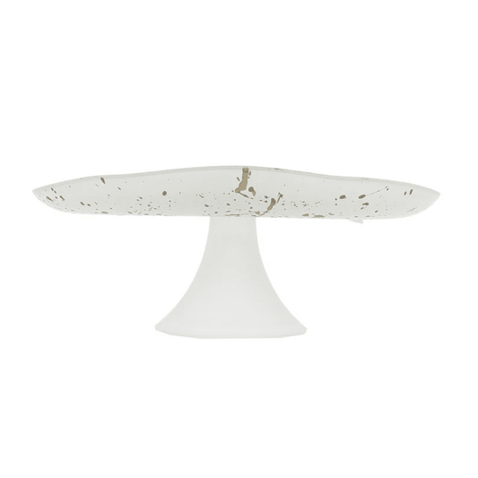 ArdaCam - Footed Serving Platter - 27.5 cm - White & Gold Dots