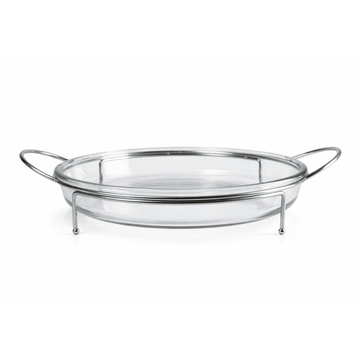 Borcam - Round Glass Food Warmer With Stand - Silver - 2.95 Lit