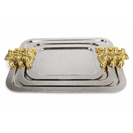Gold and silver - Hammered Tray Set 2 Pcs - Gold