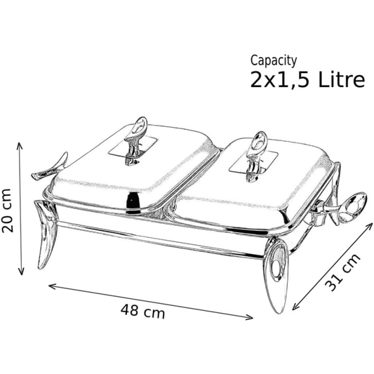 Royal Alfredo - 2 Rectangular Food Warmers Silver - 2x1.5L