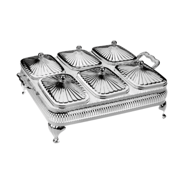 Queen Anne - Rectangular Party Dish With 6 Bowls & Lids - 30.5x26.5cm - Silver