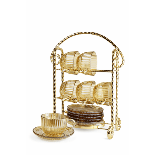 Tea Glass Set With Saucers & Stand 6 Pcs