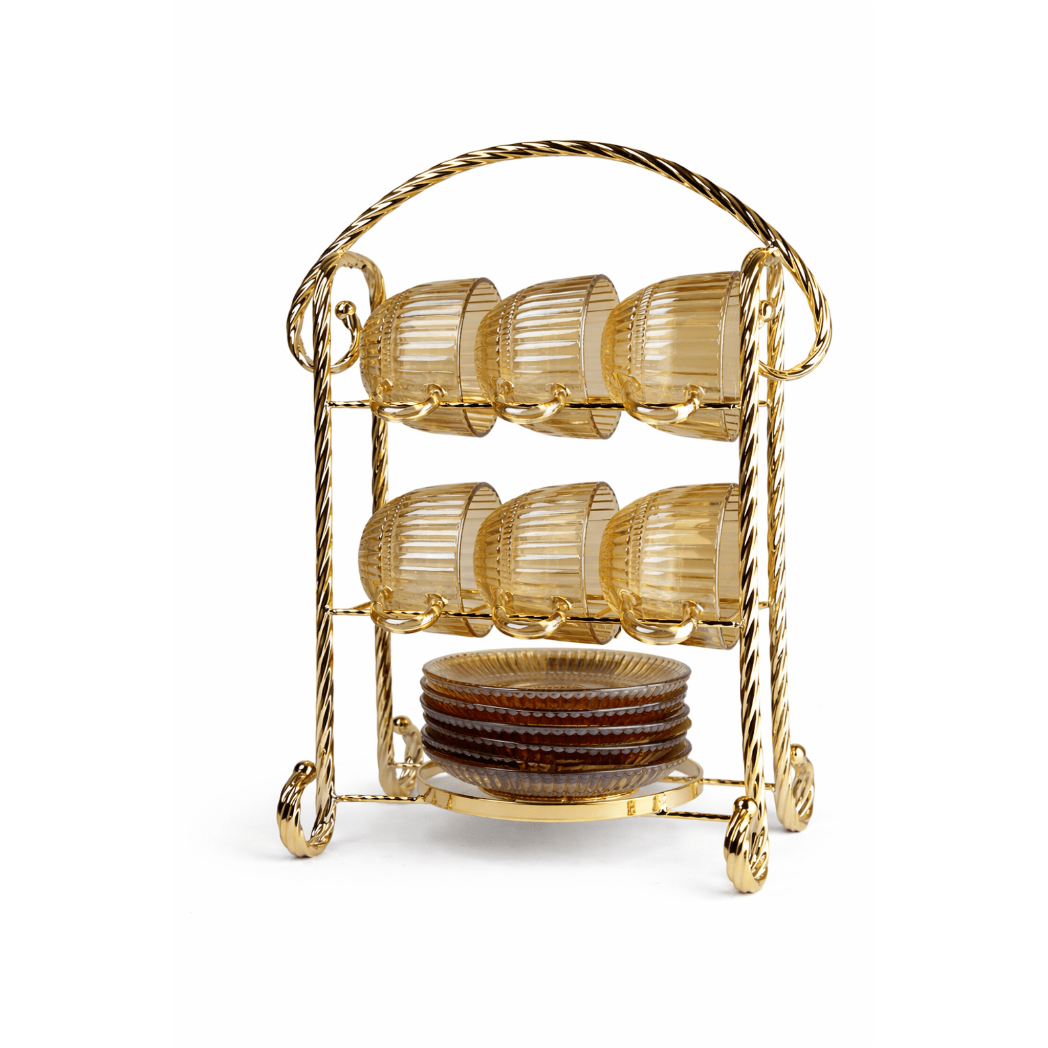 Tea Glass Set With Saucers & Stand 6 Pcs