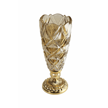Glass Vase With Metal - Gold - 39x11cm