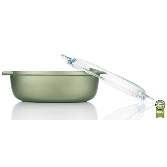 Risoli - Oval roasting pan with Glass lid- Die Cast Aluminum - 36X24cm - green