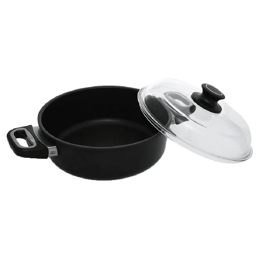 AMT - Black Pot with Glass Lid - Cast Aluminum - 24cm Height 8cm - Black