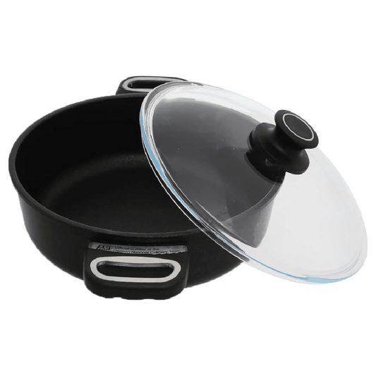 AMT - Black Pot with Glass Lid - Cast Aluminum - 28cm - Height 8cm - Black