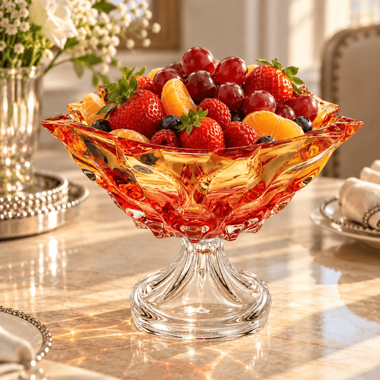 Bohemia Crystal - Footed Modern Plate - 19x27 cm - Yellow & Orange