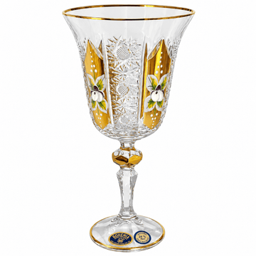 Bohemia Crystal - Goblet Glass Set 6 Pcs - 220 ml - Gold & Floral Design