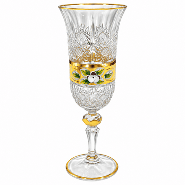 Bohemia Crystal - Flute Glass Set 6 Pcs - 150 ml - Gold & Floral Design