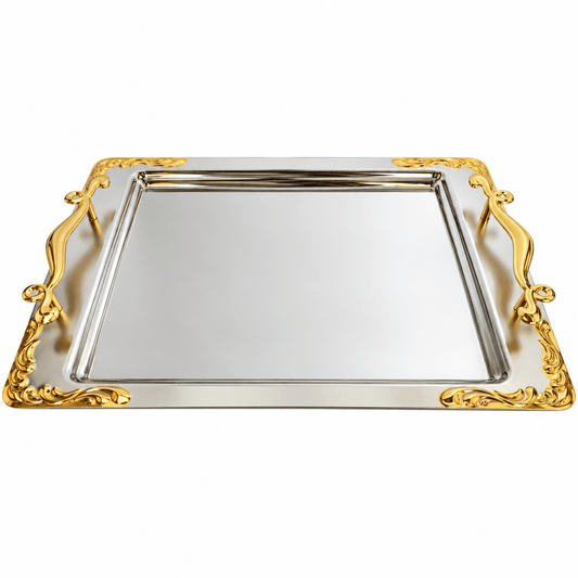 Nehir - Lalezar Tray Set 2 Pcs - Sandblasted Gold - Stainless Steel