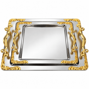 Nehir - Lalezar Tray Set 2 Pcs - Sandblasted Gold - Stainless Steel
