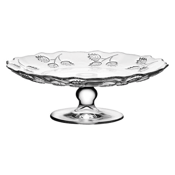 Pasabahce -  Floral Glass Cake Serving Platter With Base - 19.5cm- Clear - Glass