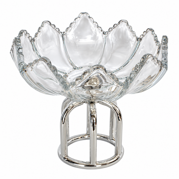 Round Fruit Footed Plate with Metal Base - 18x18 cm - Silver