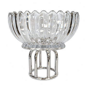 Round Fruit Footed Plate with Metal Base- 22x25 cm - Silver