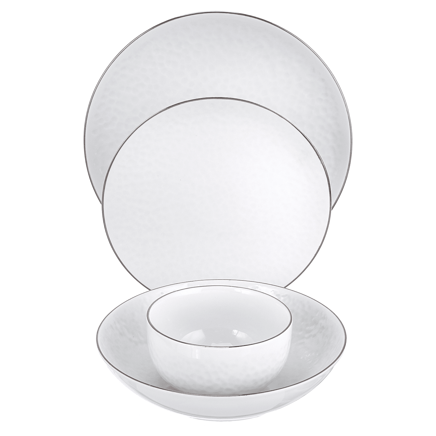 Senzo - Hammered Daily Use Dinner Set 24 Pieces - Silver Rim - Porcelain