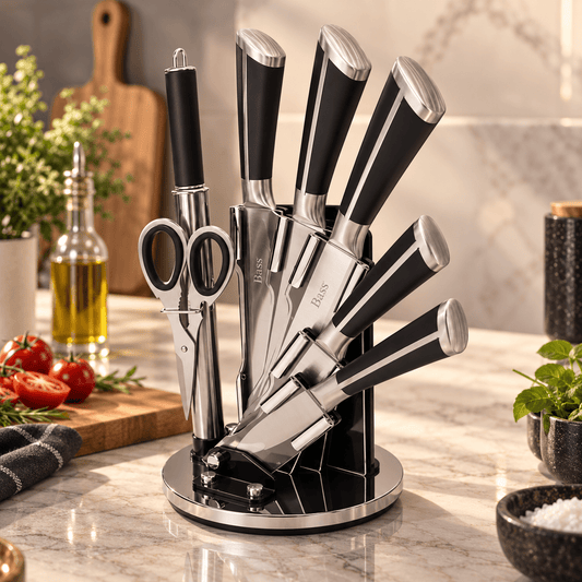 Bass - Knife Set 8 Pcs - Stainless Steel - Black & Silver