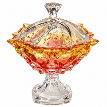 Bohemia Crystal - Footed Modern Box with Cover - 25x18 cm - Yellow & Orange