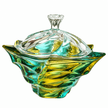 Bohemia Crystal - Modern Box with Cover- 19x17 cm - Yellow & Green