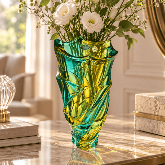 Bohemia Crystal - Vase - 15X29 cm - Yellow & Green