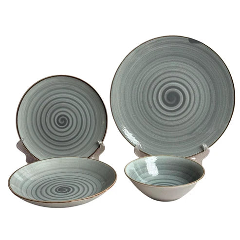 Tulu - Dinner Set 24 Pcs Grey with Brown rim