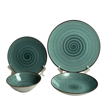 Tulu - Dinner Set 24 Pcs Green with Brown rim