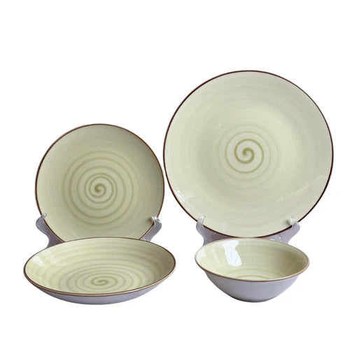 Tulu - Dinner Set 24 Pcs Creamy with Brown rim