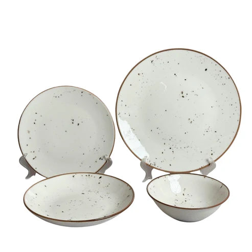 Tulu - Dinner Set 24 Pcs Dotted with Brown rim