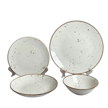 Tulu - Dinner Set 24 Pcs Dotted with Brown rim