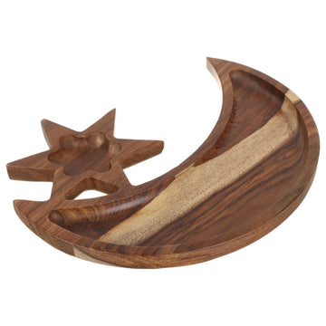 Senzo - Wooden Crescent & Star Shaped Snack Platter for Snacks & Nuts - 24x29cm