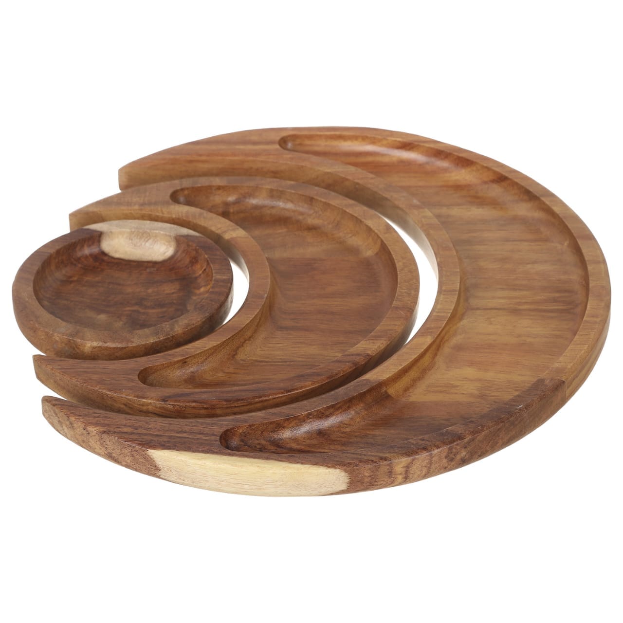 Senzo - Wooden Crescent shaped Platter 3 Pieces for Snacks & Nuts - 27x28cm