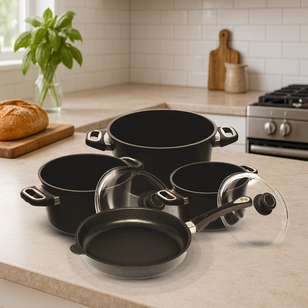 AMT - Cookware Set 7 Pieces 3 Pots & 1 Pan - Cast Aluminum with Titanium