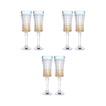 Bohemia Crystal - Flute Diamond Glass Set 6 Pieces - 120ml - Grey, Blue & Yellow - Crystal