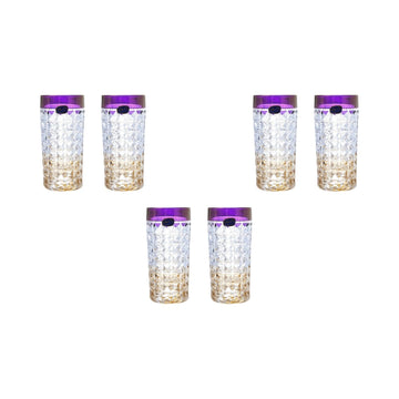 Bohemia Crystal - Diamond Highball Glass Set 6 Pieces - 260 ml - Purple & Gold - Crystal