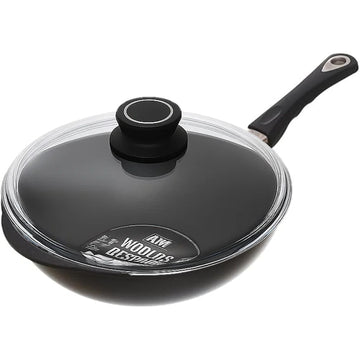 AMT - Gastroguss - Non-Stick Wok Pan 30cm Die Cast Aluminum with Glass Cover- Black