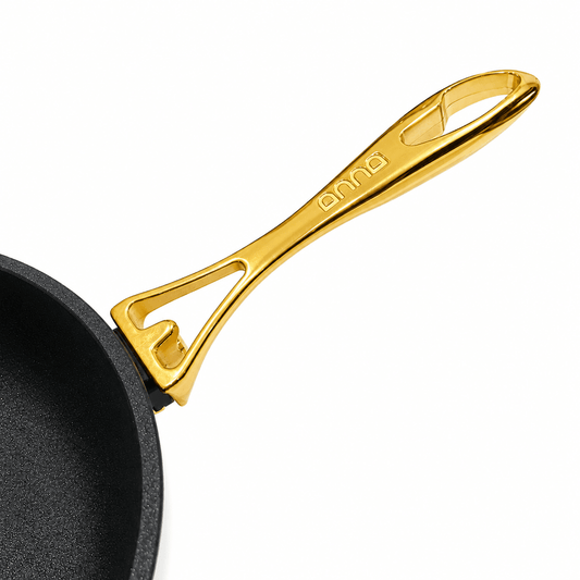 Anna Cavalli - Black Deep Pan with 2 Gold Handles - 20cm - Die Cast Aluminum