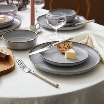 Kutahya - Daily-use Dinner Set 24 Pieces - Porcelain - Grey with Brown rim
