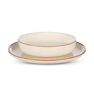 Tulu - Daily Use Dinner Set 24 Pcs - Cream With Brown Rim