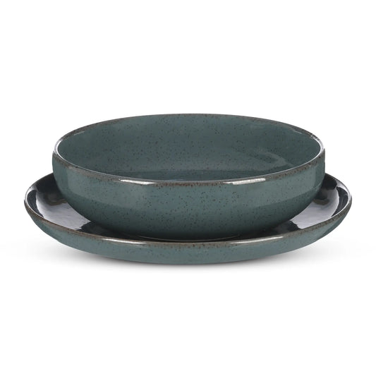 Tulu - Daily Use Dinner Set 24 Pcs -  Dark Blue With Brown Rim