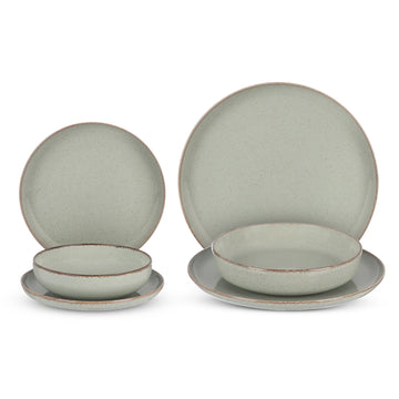 Tulu - Daily Use Dinner Set 24 Pcs - Mint Green With Brown Rim